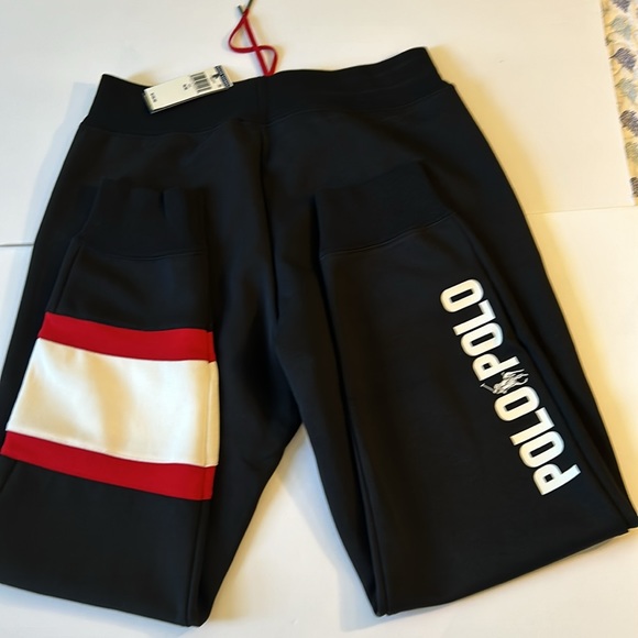 Polo Ralph Lauren Medium Joggers Black White and Red Color Block Sweatpants NWT - Picture 4 of 7